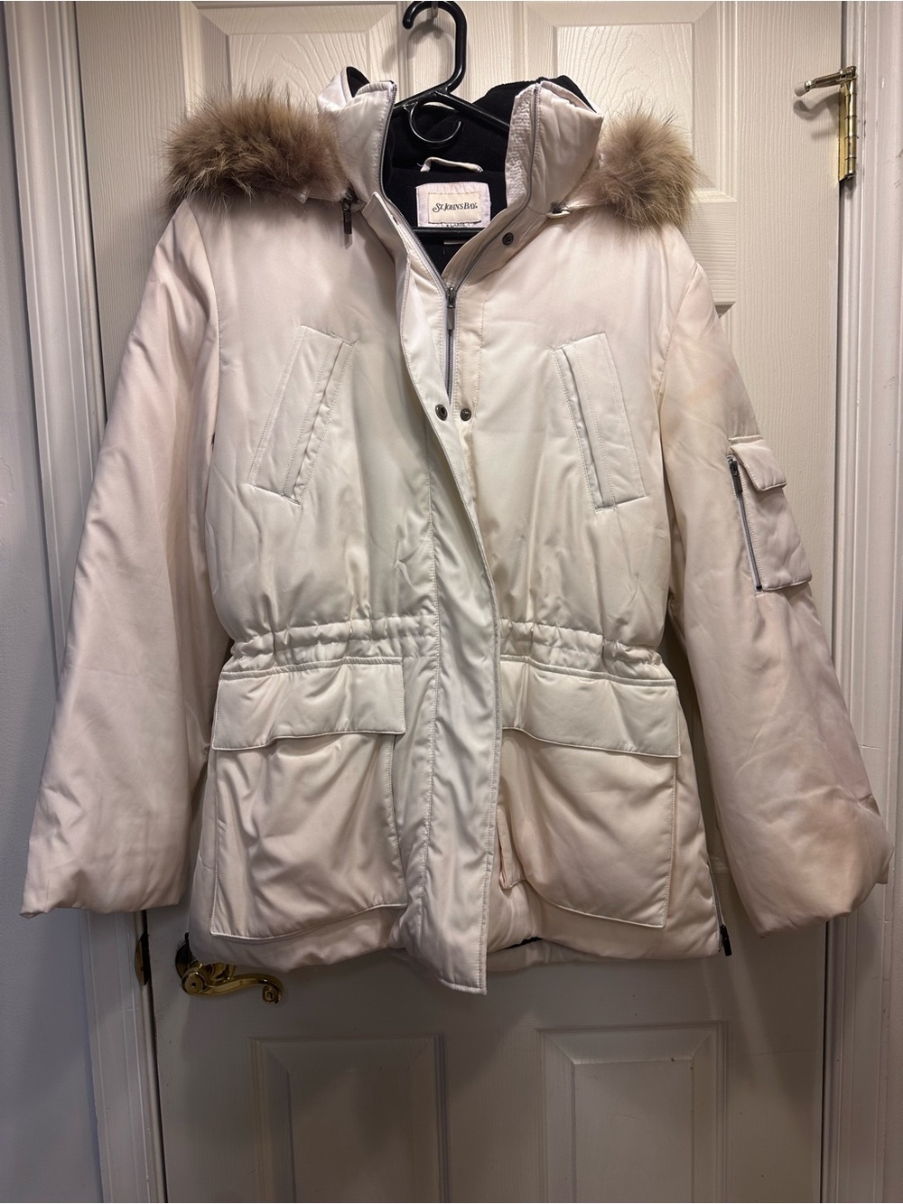 St. John's Bay Cream Faux Fur-Trim Puffer Parka